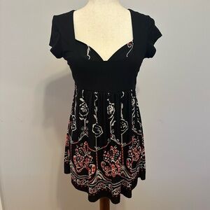 90s Roomates California Brand Babydoll Tie Back Patterned Tunic Top